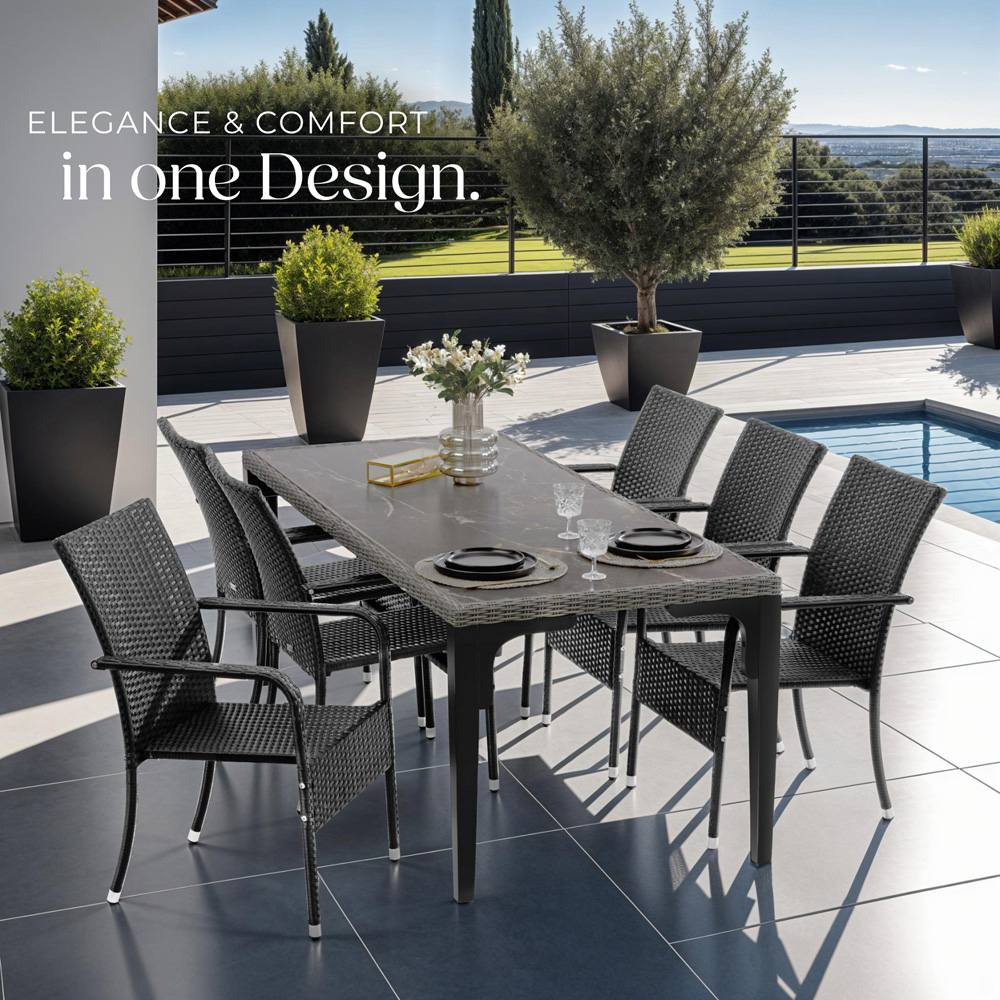 tectake Girona Set of 6 Garden Polyrattan Stackable Chair Image 8