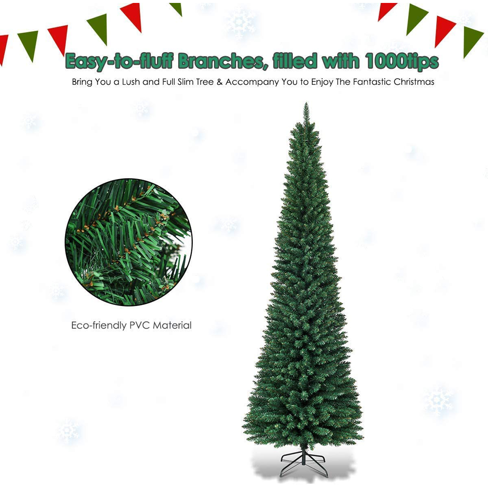 Costway Green Slim Pencil Artificial Christmas Tree 8ft Image 5
