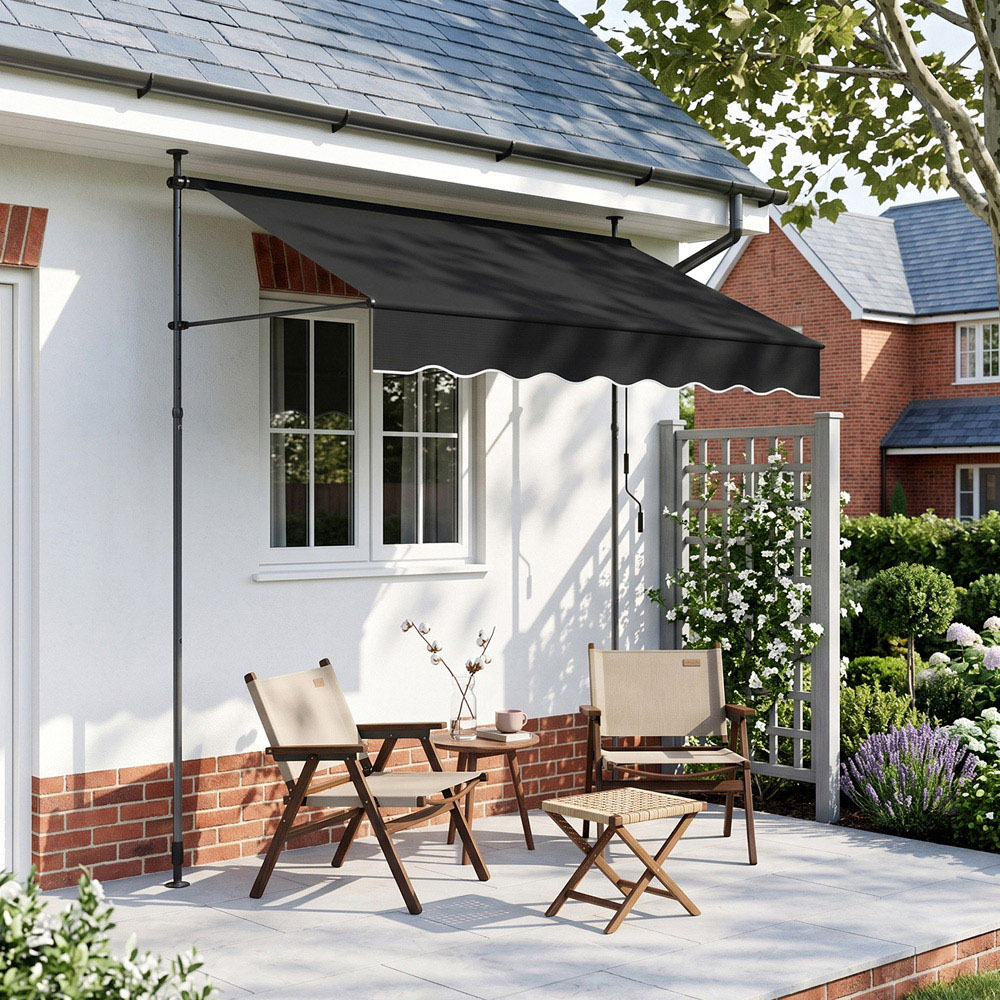 Living and Home Black Retractable Height Adjustable Awning 2.5m Image 5