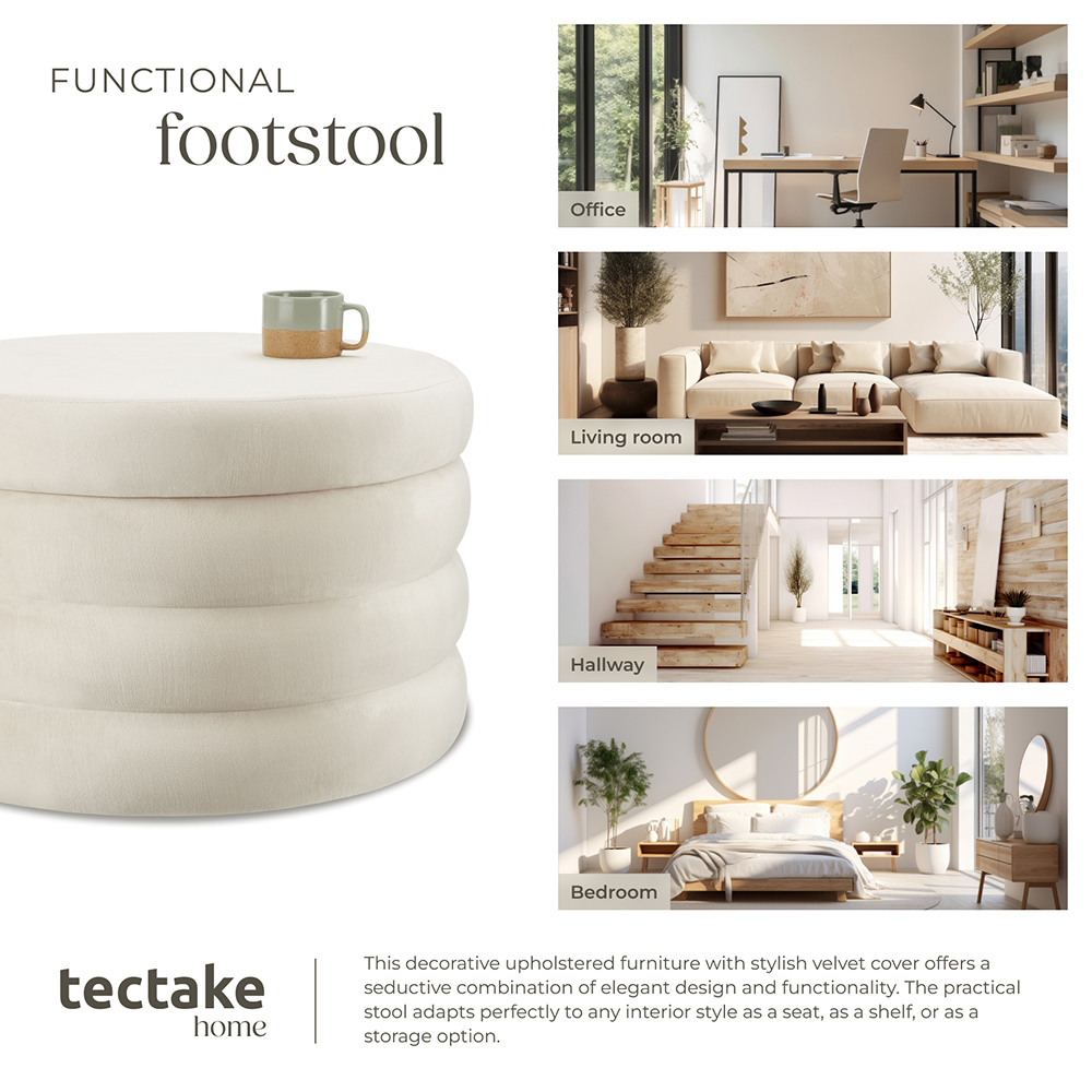 tectake Altu XL Cream Velvet Look Footstool Image 7