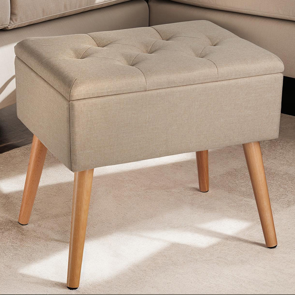 tectake Ranya Sand Linen Look Upholstered Bench Image 1