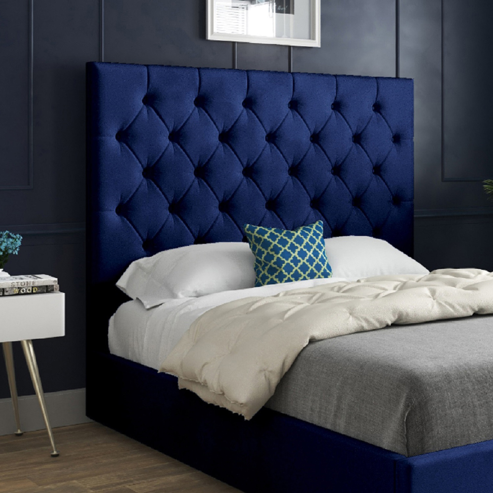 Alma Blue Single Velvet Upholstered Bed Frame with Chesterfield Headboard Image 3