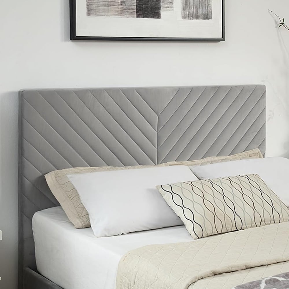 Home Treats King Size Grey Velvet Ottoman TV Bed with Mattress Image 3