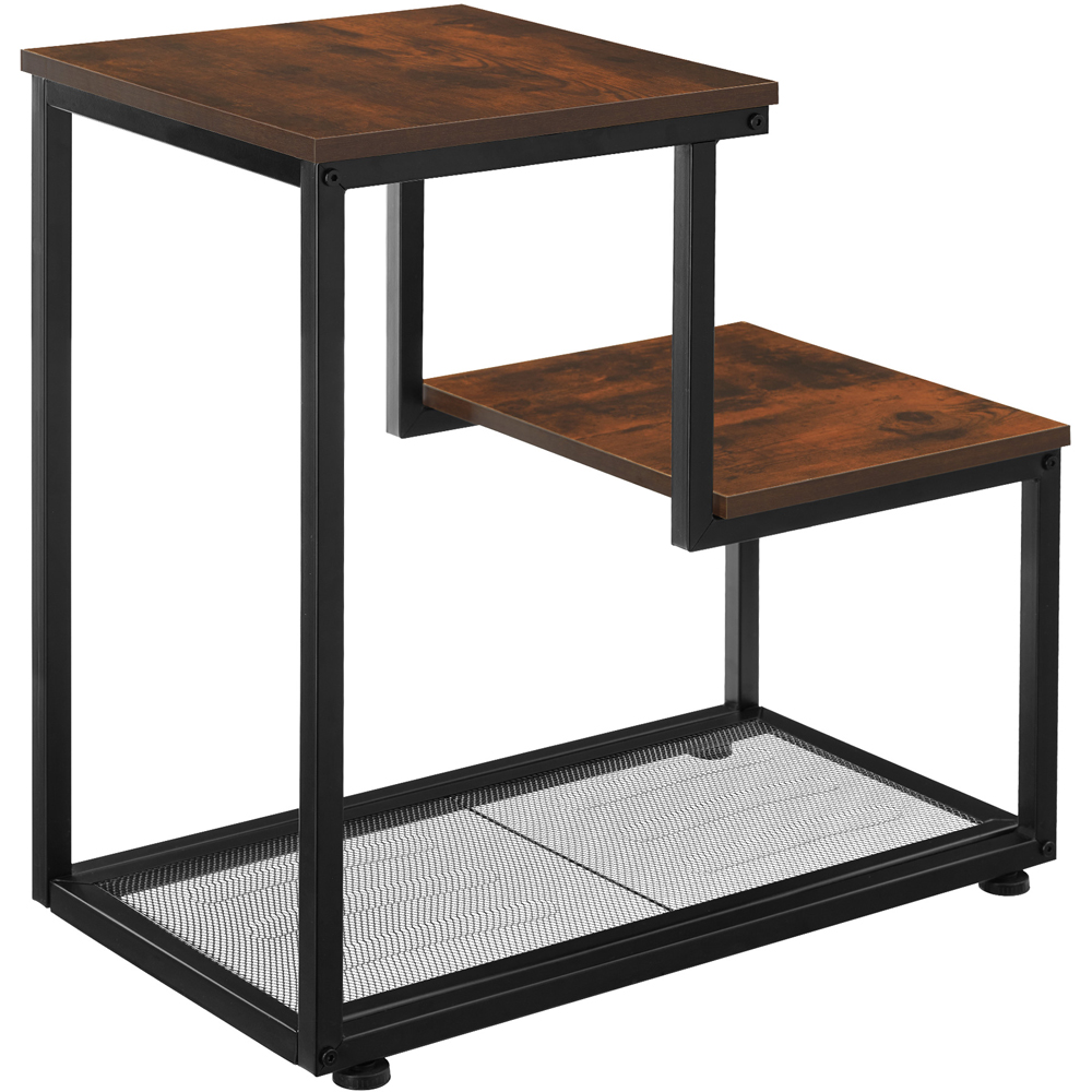 tectake Halifax 3 Shelf Rustic Dark Wood Industrial Bedside Table Image 4