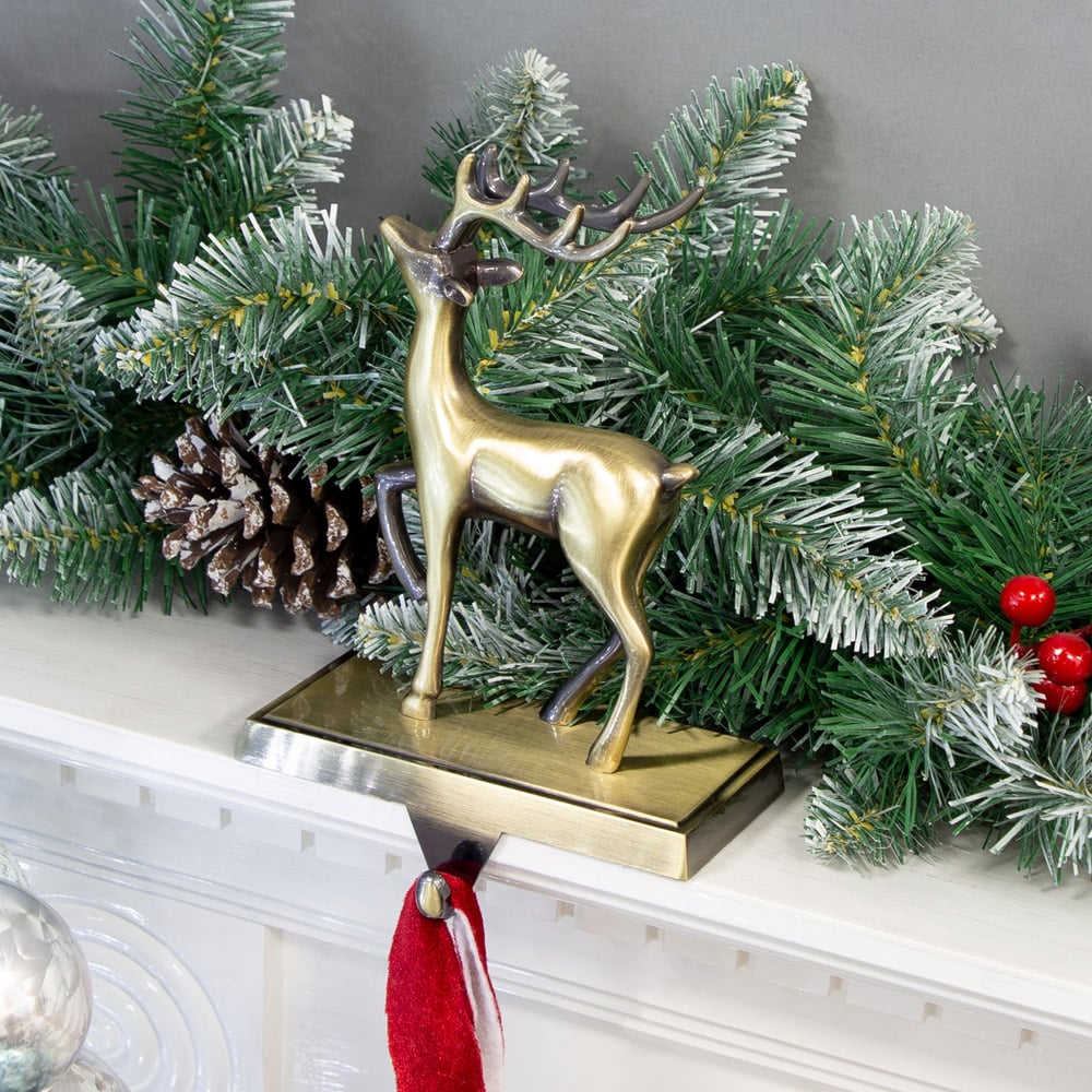 The Christmas Workshop Antique Gold Reindeer Stocking Hanging Decoration Image 4