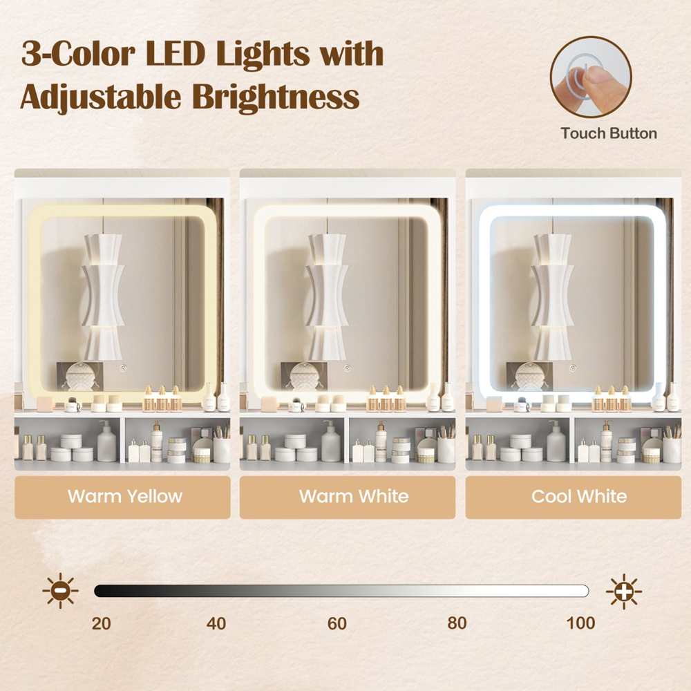 Costway 4 Drawer 2 Door White Dressing Table and Chair Set with LED Mirror Image 8