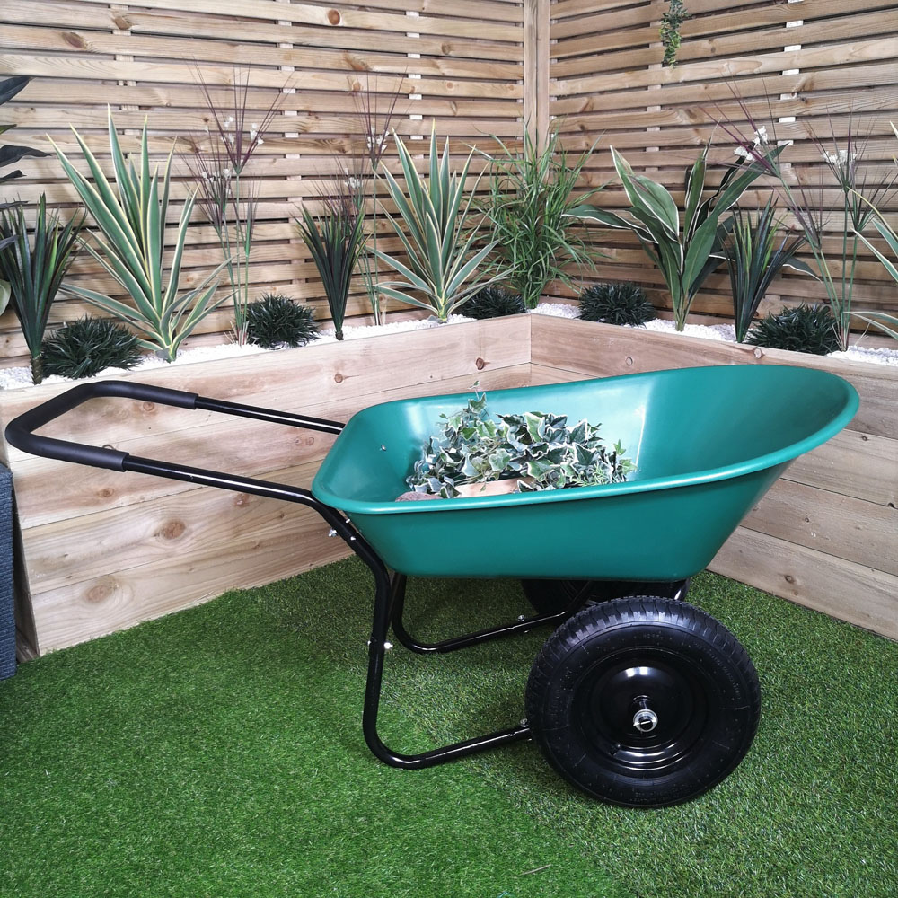 Samuel Alexander Green Heavy Duty Plastic Garden Wheelbarrow 150kg with 2 Wheels Image 5