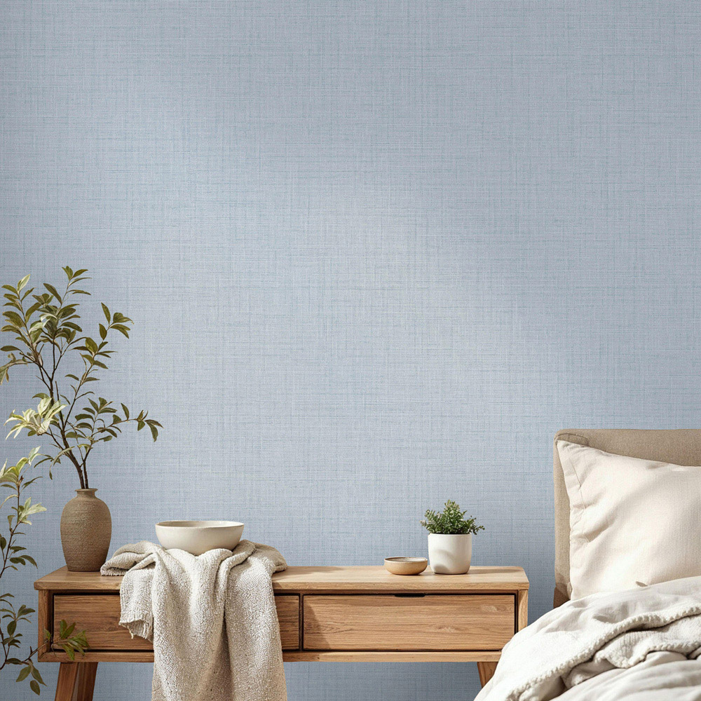 Fine Décor Fern Texture Fabric Effect Blue Wallpaper Image 3