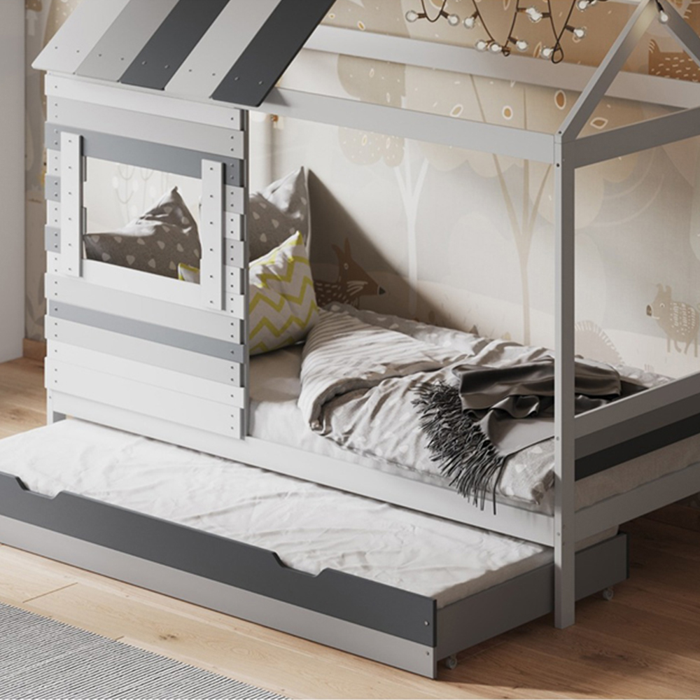 Flair Woodland Single White and Grey House Bed with Trundle Image 8