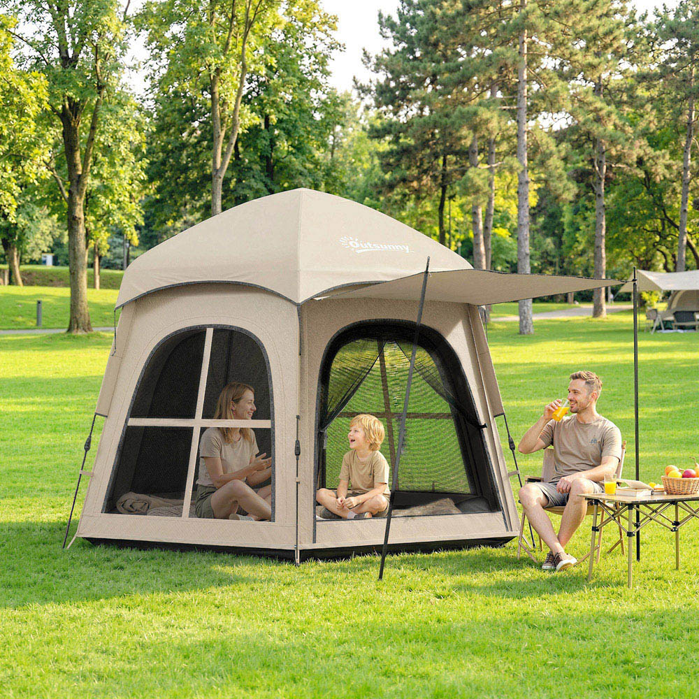 Outsunny 3-4 person Waterproof Pop-Up Camping Tent Khaki Image 3