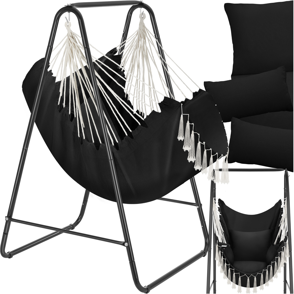 tectake Alison Black Swing Chair with 3 Thick Pillows 160kg Image 2