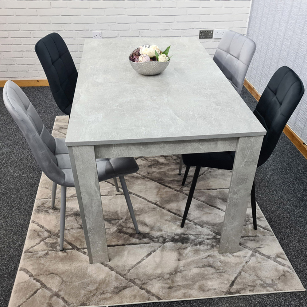 Portland Velvet 4 Seater Dining Set Stone Grey and Grey Black Image 1
