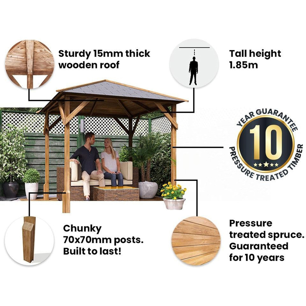 Dunster House Utopia 200 2 x 2m Brown Wooden Gazebo with Roof Shingles Image 7