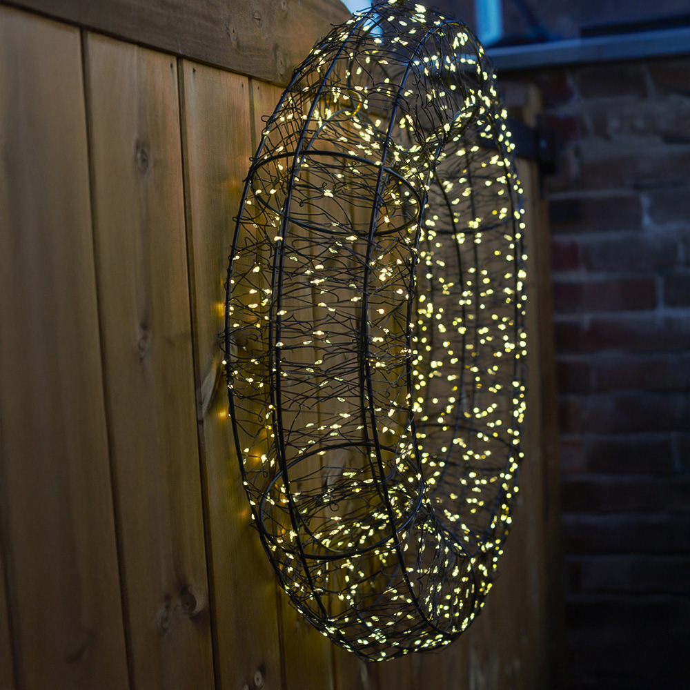 Xmas Haus Warm White LED Black Frame Wreath 58cm Image 4