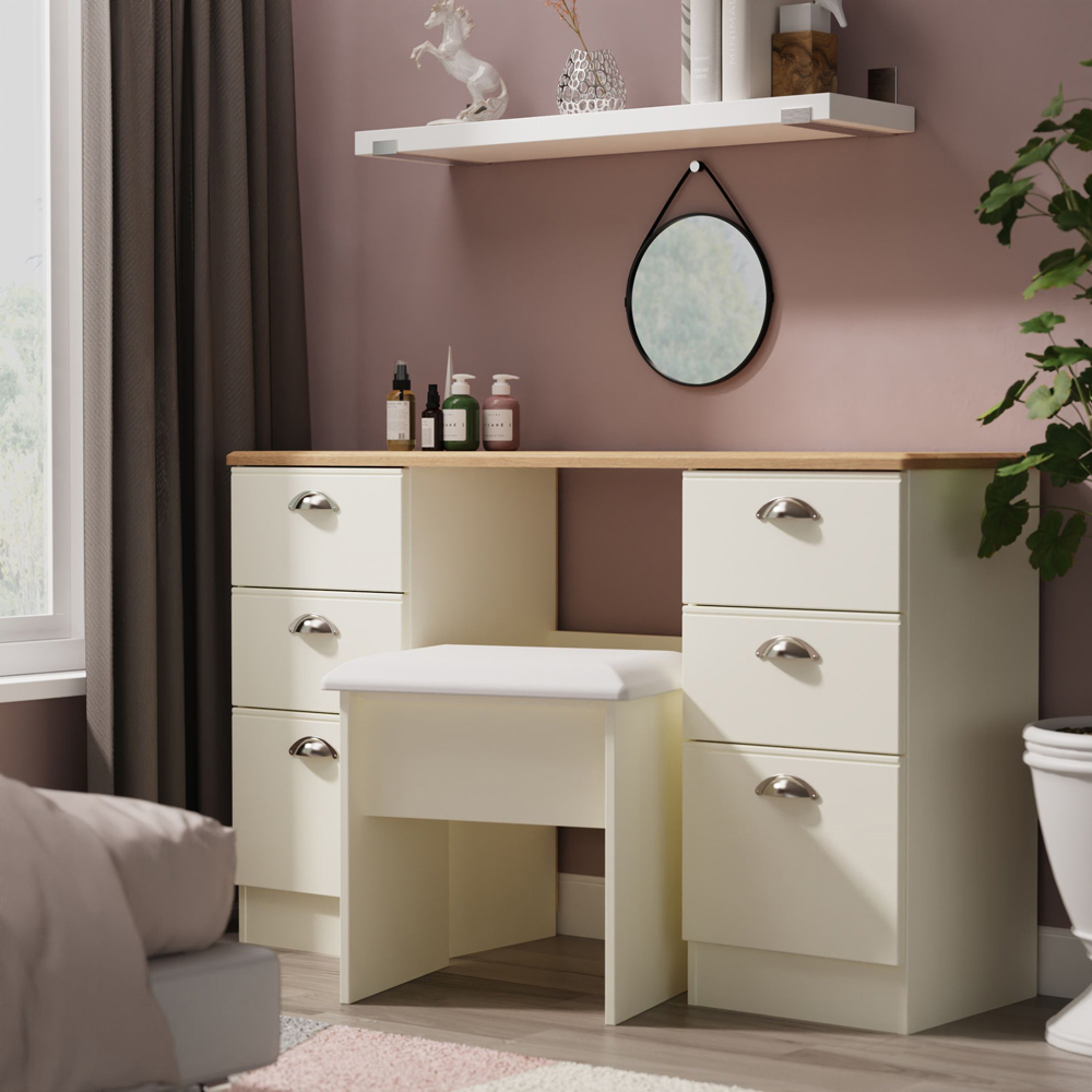 Crowndale Victoria 6 Drawer Cream Ash and Oak Kneehole Desk Image 7