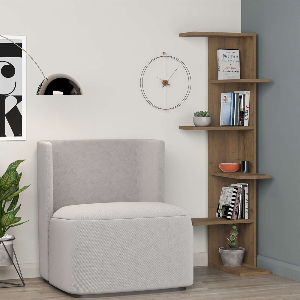 Decortie Saso Medium Dark Oak Corner Bookcase Image 4