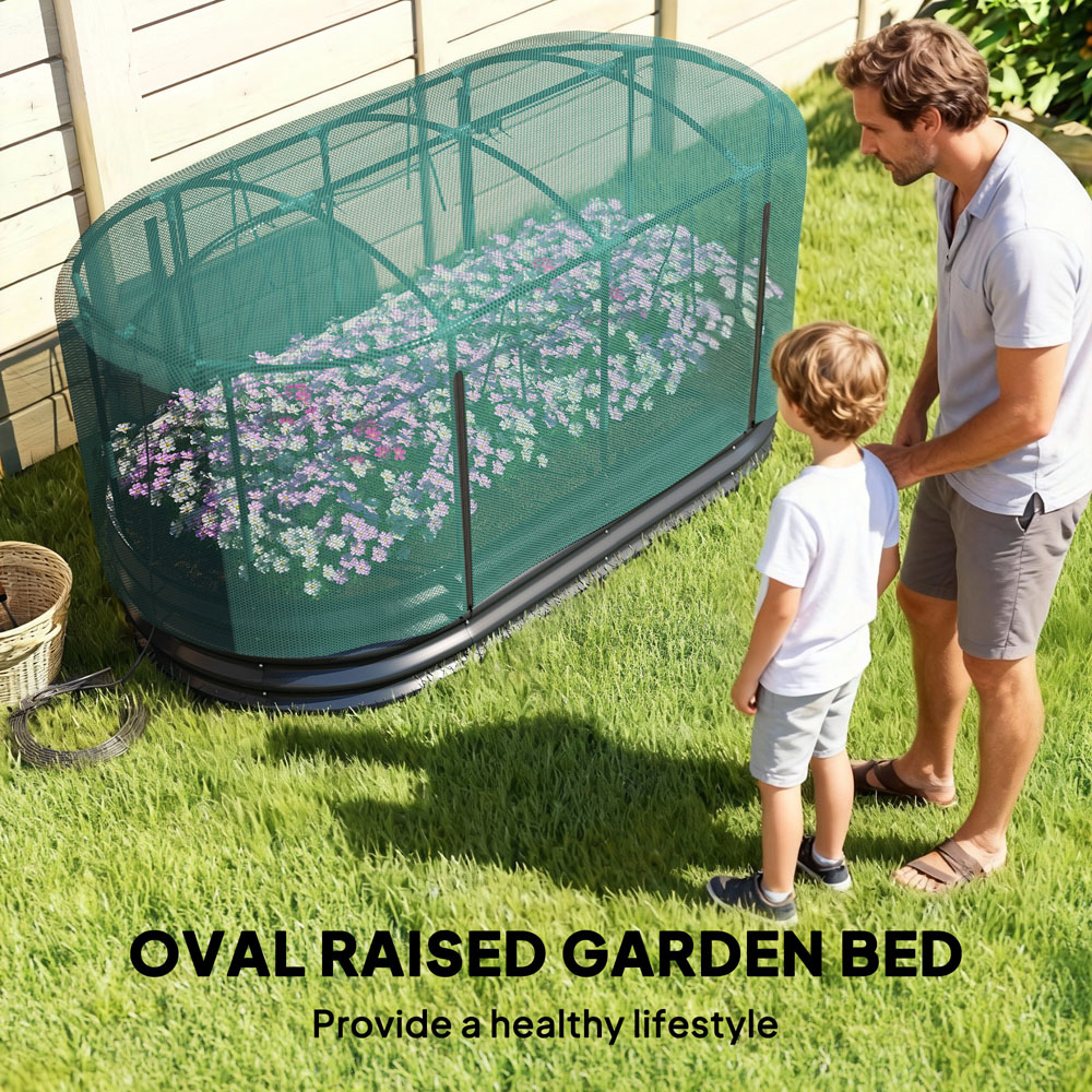 Outsunny Grey Self Watering Oval Raised Garden Bed with Mesh Cover 180 x 90 x 93cm Image 5