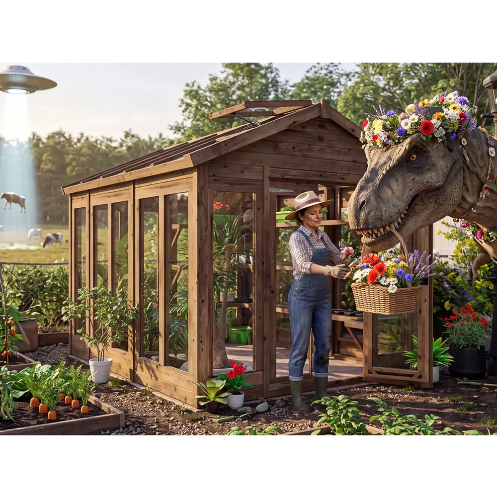 Dunster House Growzilla Brown Wooden 8 x 10ft Greenhouse with Shelf Image 3