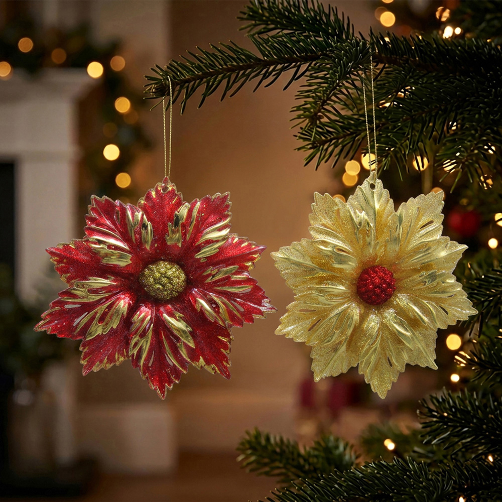 Glitter Pointsettia Hanging Decoration Image 2