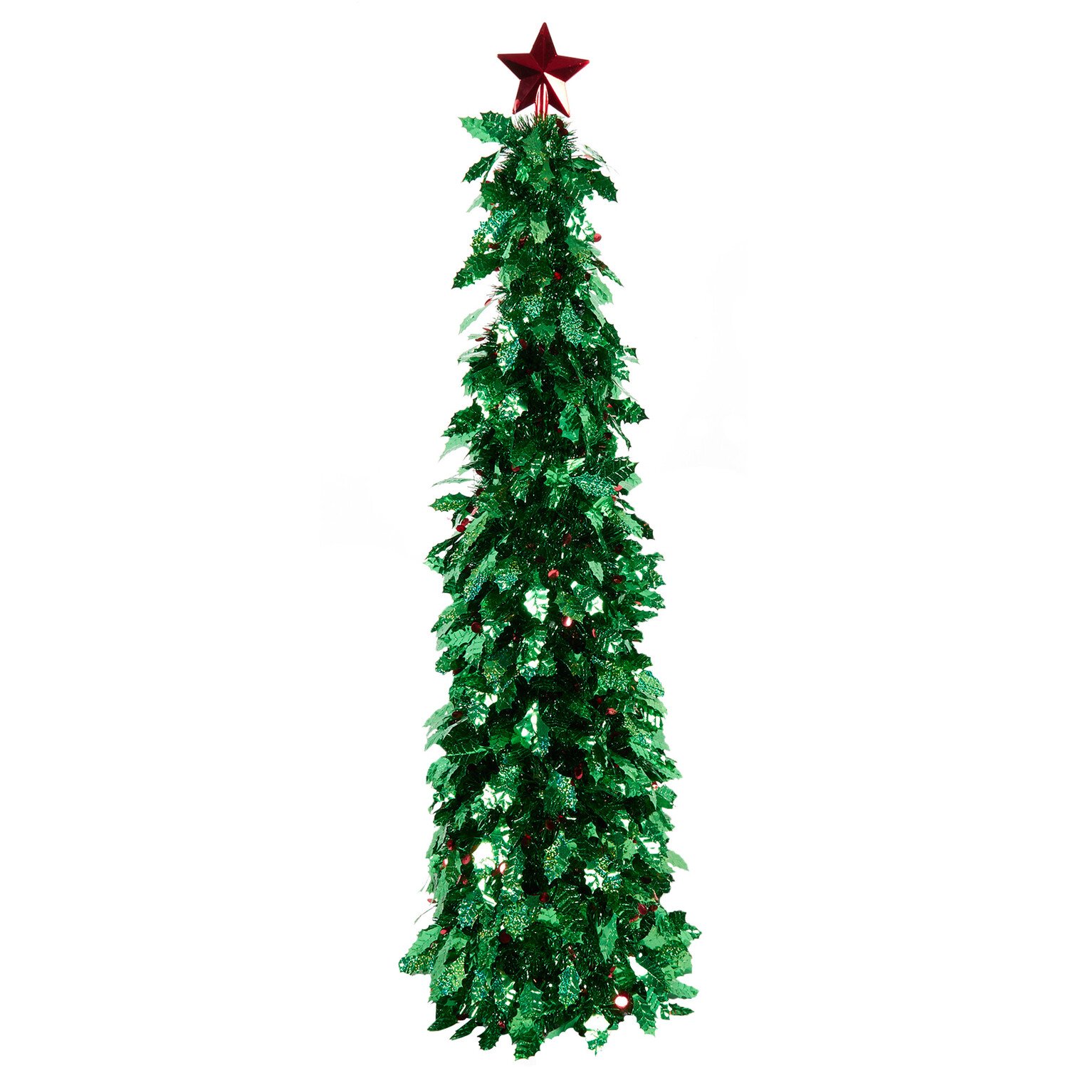 Multicoloured LED Holly Tinsel Tree - Green Image 1