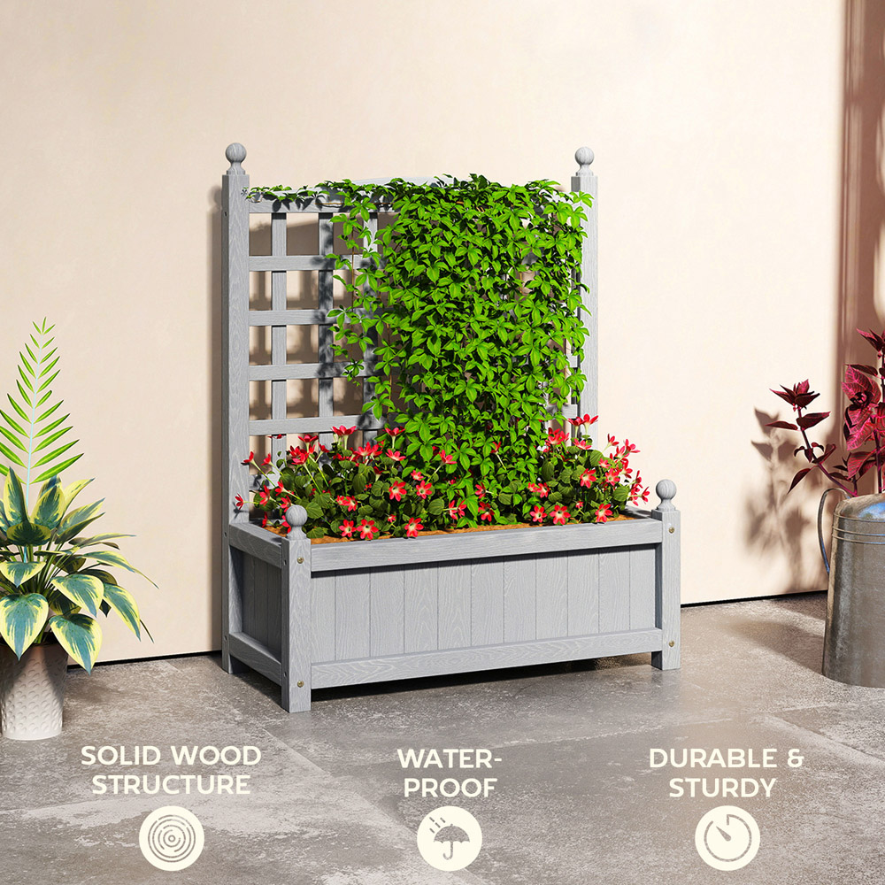 Outsunny Grey Wooden Raised Garden Bed Planter with Trellis 2.5 x 1 x 2ft Image 7