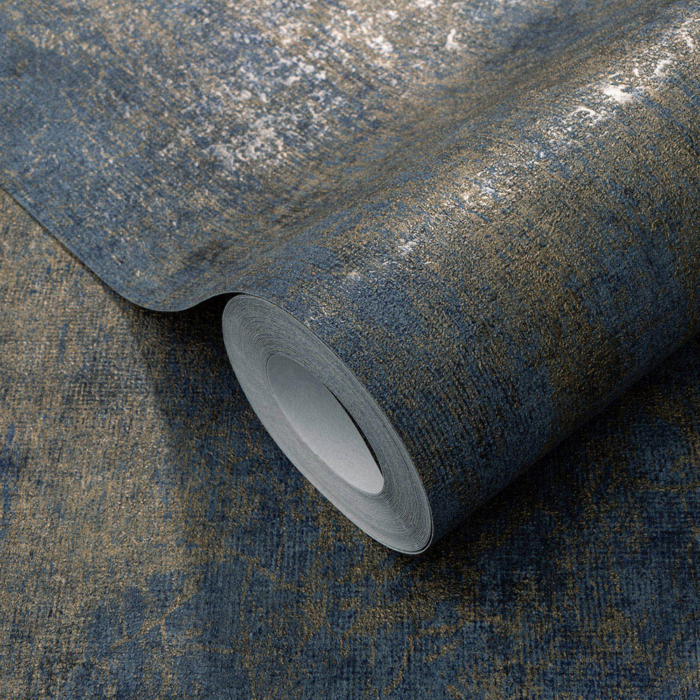 Elle Decoration Metallic Concrete Blue Vinyl Wallpaper by Erismann Image 3