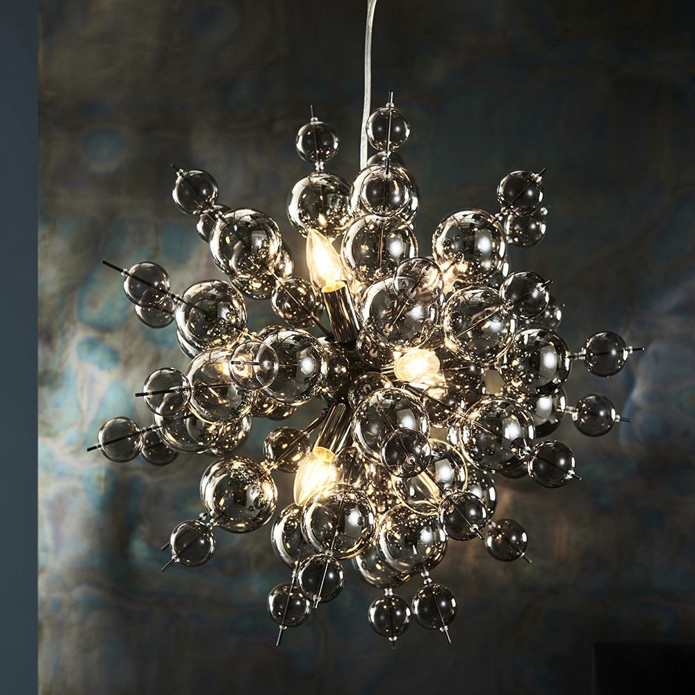 Merano Pavia Tinted Glass Black 9 Light Ceiling Pendant Image 2