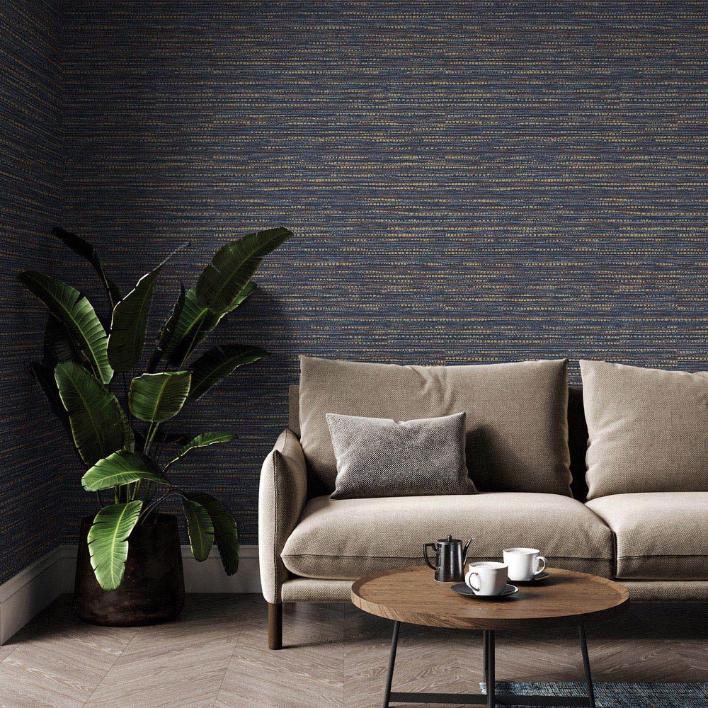 Boutique Chunky Horizontal Weave Indigo Wallpaper Image 3
