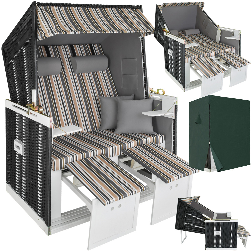 tectake Sylt Black Grey and Brown Beach Chair with Cushions and Cover Image 2