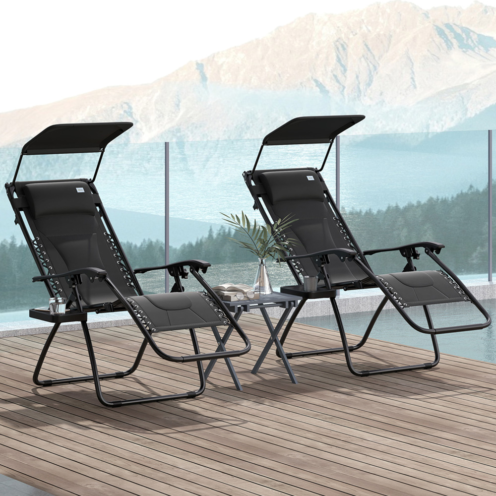 Outsunny Black Zero Gravity Folding Reclining Chair Set of 2 Image 1