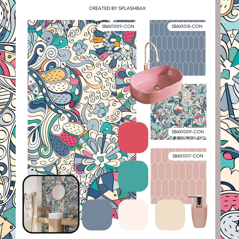 Splashbax Premium Artisan Colourful Doodle Di Bond Shower Panel 2400 x 900mm Image 8