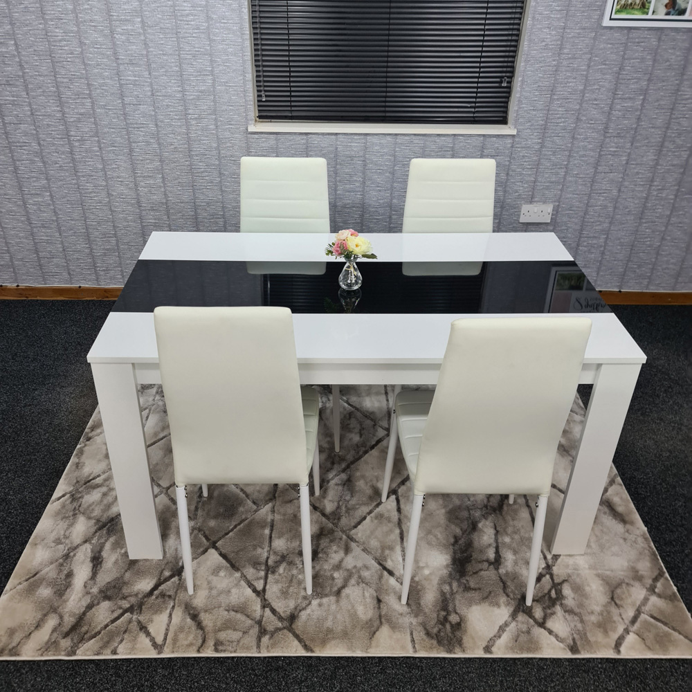 Portland Leather and Wood 4 Seater Dining Set White and Black Image 6