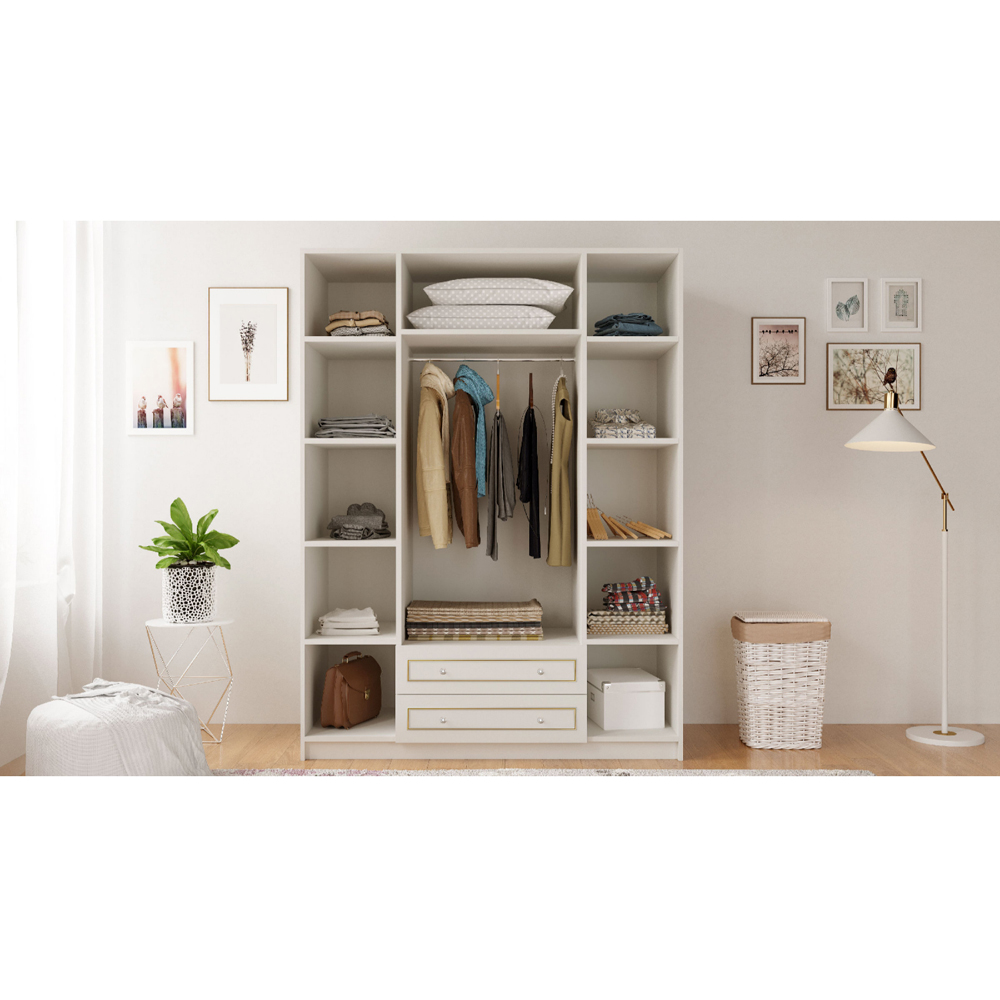 Evu MARIE 4 Door 2 Drawer Gold and White XL Mirrored Wardrobe Image 6