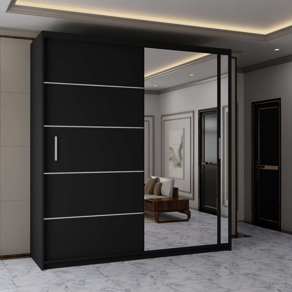 Sliding Wardrobes 4U 2 Sliding Door Black Modern Mirrored Wardrobe 120cm Image 3