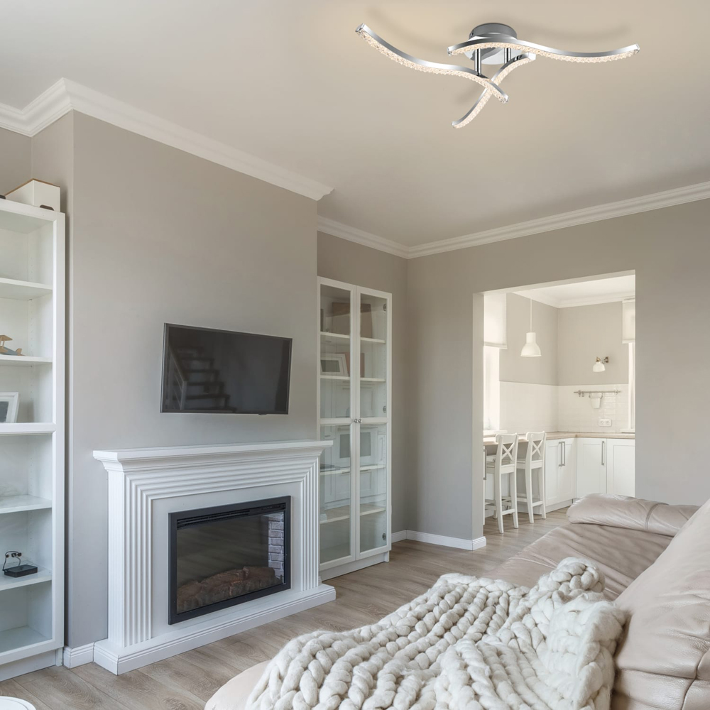 Cosylyte Kenworth 3 Light Chrome Wavy Beaded LED Ceiling Light Image 6