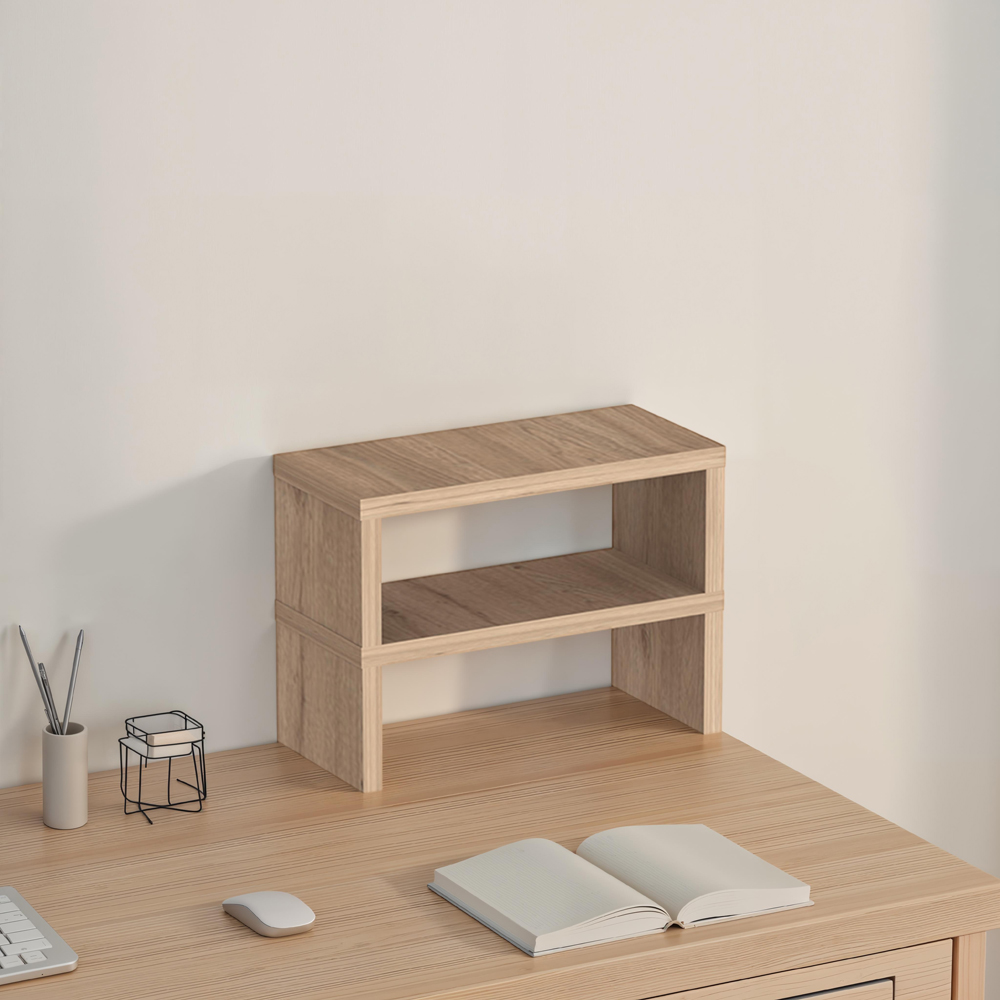 Decortie Dean Natural Oak 2-Tier Worktop Desk Shelf Image 3