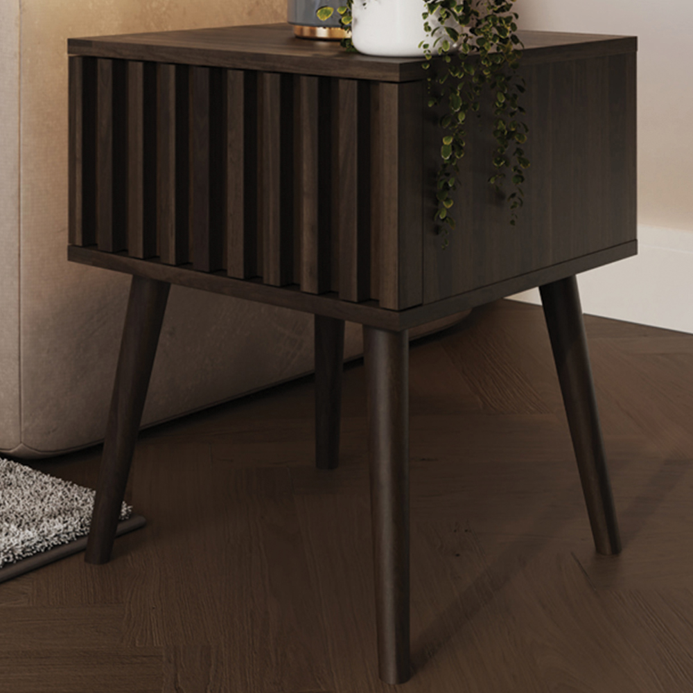GFW Rowan Single Drawer Walnut Slatted Compact Lamp Table Image 2