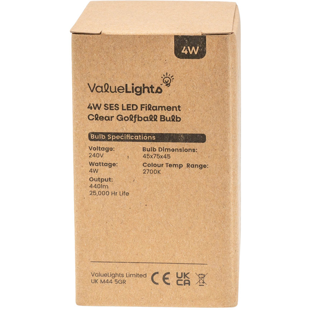 ValueLights 4 Pack SES E14 Retro Style 4W LED Filament Golfball Warm White 2700K Light Bulbs Image 3