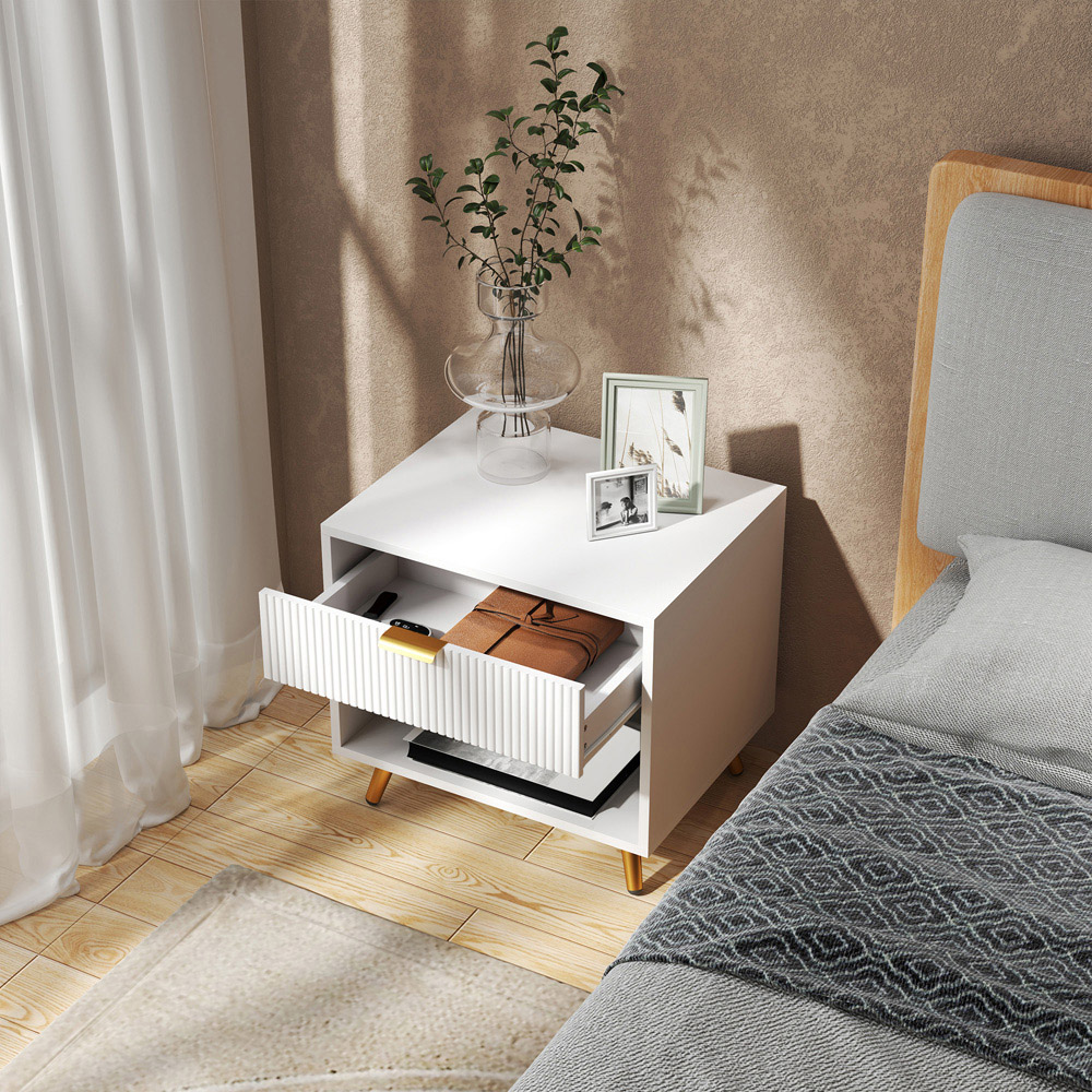 Portland Single Drawer Single Shelf White Bedside Table Image 3