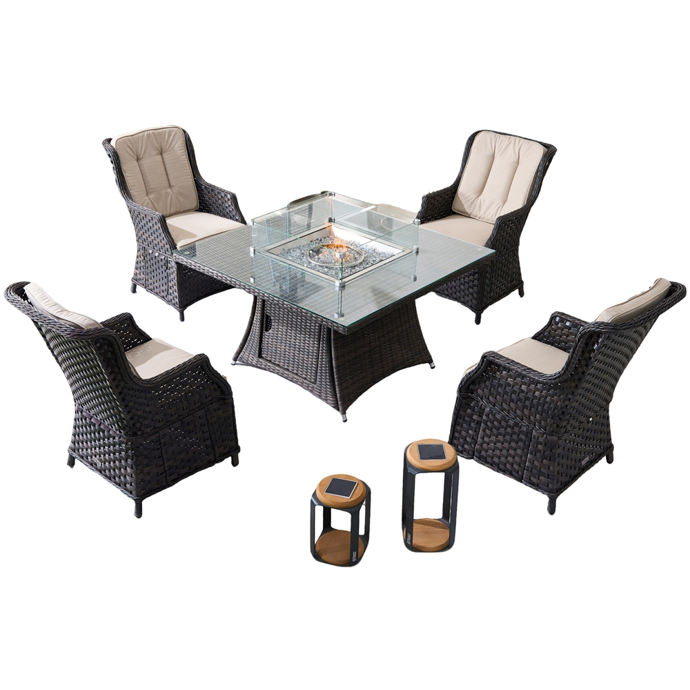 Direct wicker Brown 4 Seater Rattan Outdoor Dining Set with Firepit Table Image 2
