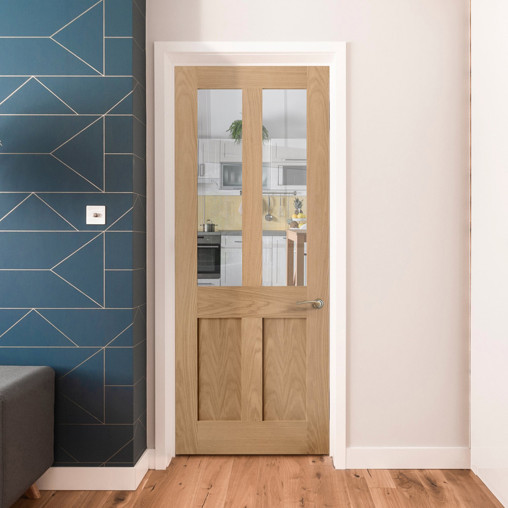 Victorian Oak Veneer Shaker 2 Panel Clear Glass Internal Door 1981 x 686 x 35mm Image 2