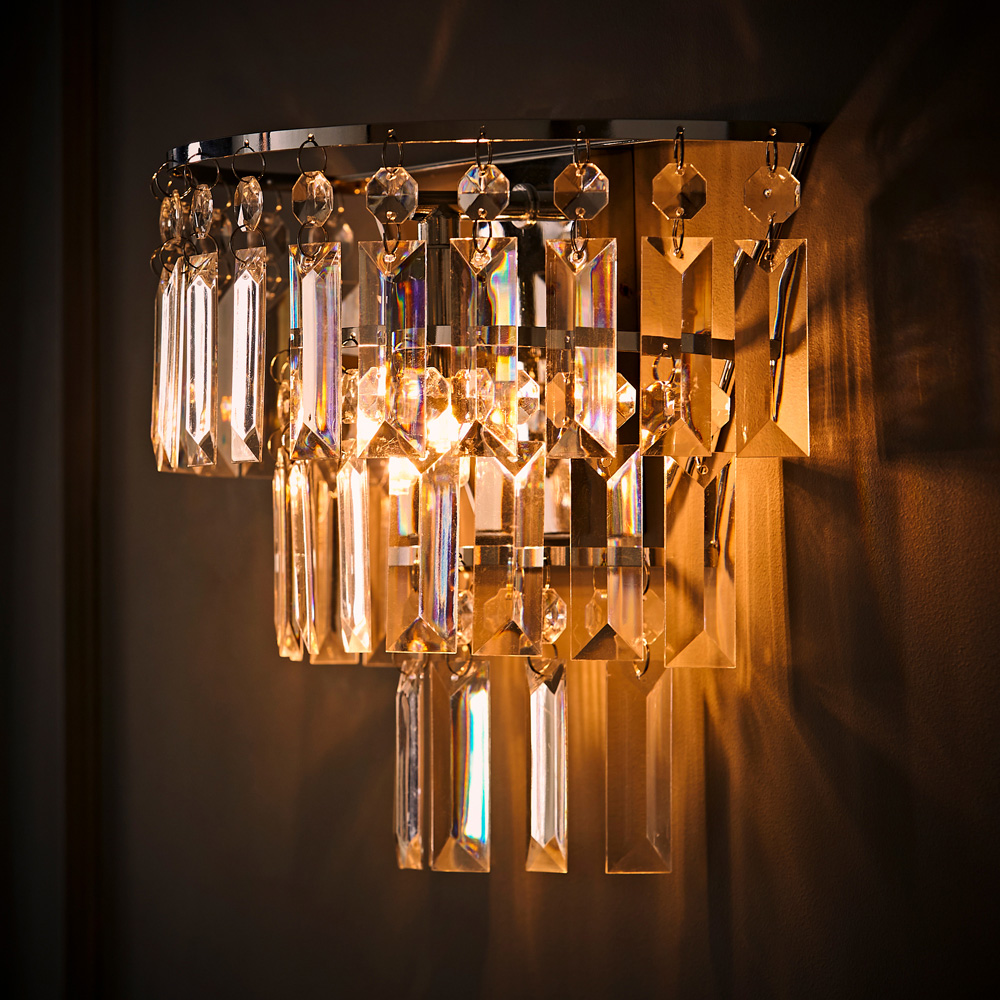 ValueLights Kelsks Clear Acrylic Jewel Droplet Chrome Wall Light with LED Bulb Image 6