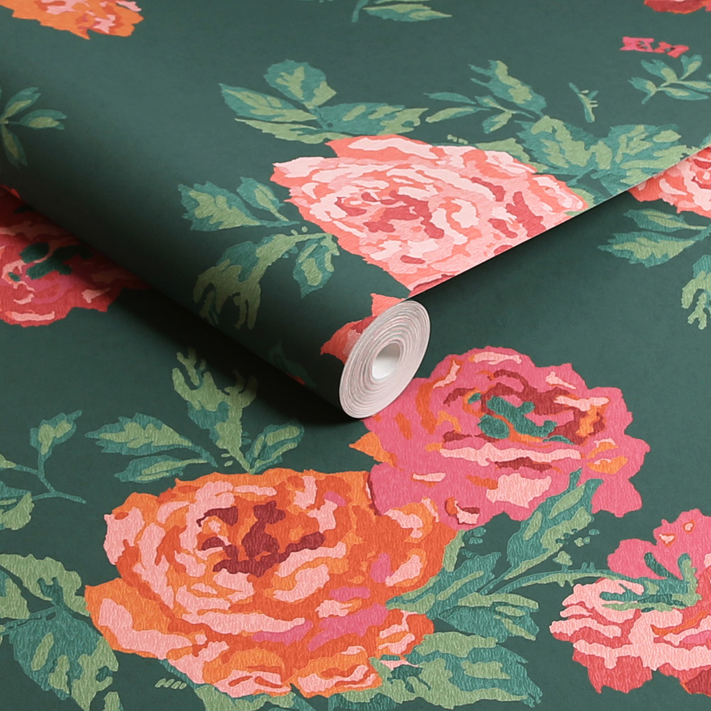 Cath Kidston Archive Rose Green Wallpaper Image 2