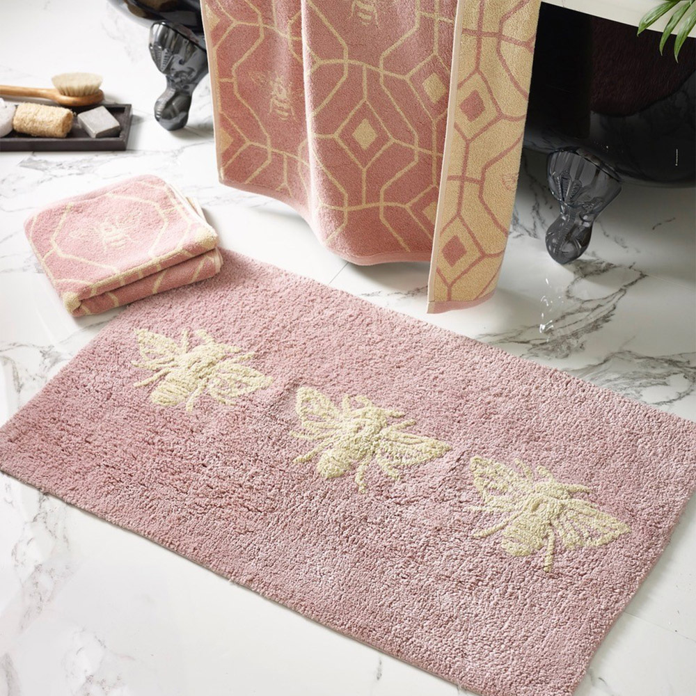 furn. Bee Deco Cotton Anti-Slip Blush Bath Mat Image 3