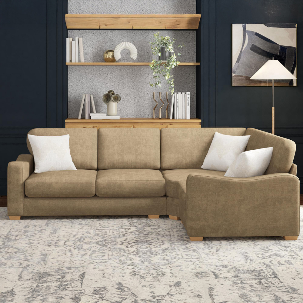 Theadford 3 Seater Mink Plush Velvet Fixed Back Right Hand Corner Sofa Image 5