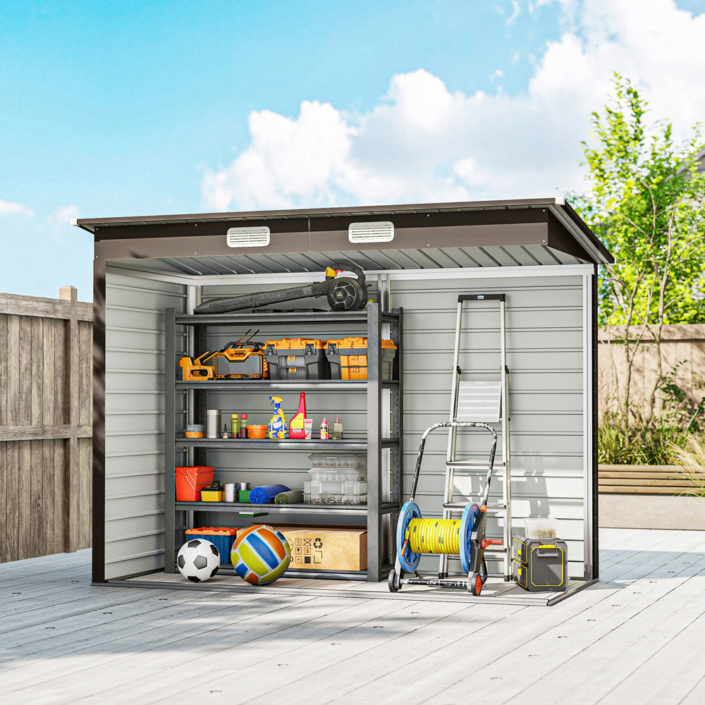 Outsunny 7.9 x 3.7ft Oak Galvanised Steel Garden Storage Shed Image 4