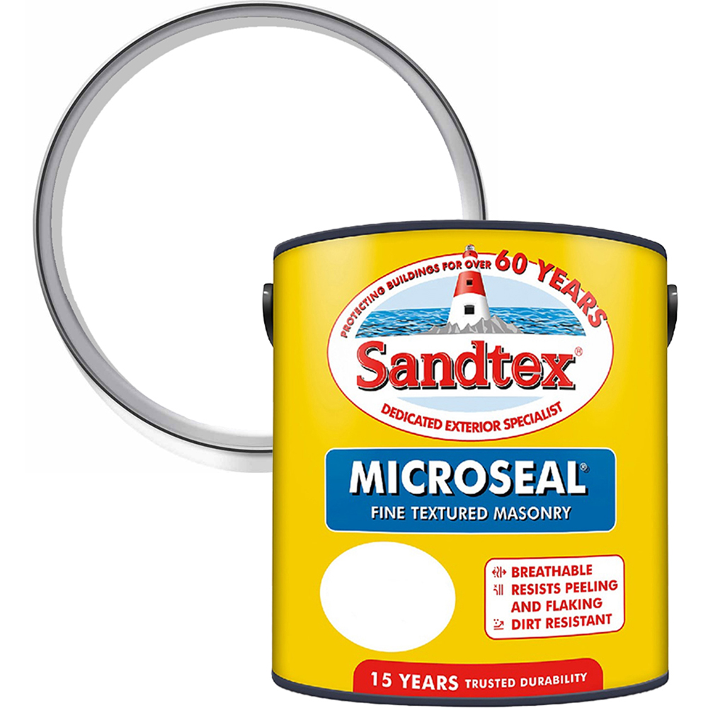 Sandtex Retail Brilliant White Textured Microseal Masonry Paint 2.5L Image 1