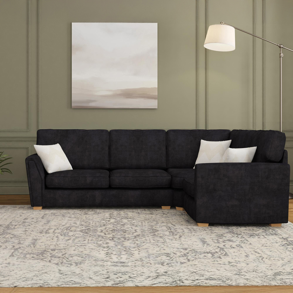 Wendleberry 3 Seater Ebony Plush Velvet Fixed Back Right Hand Corner Sofa Image 5