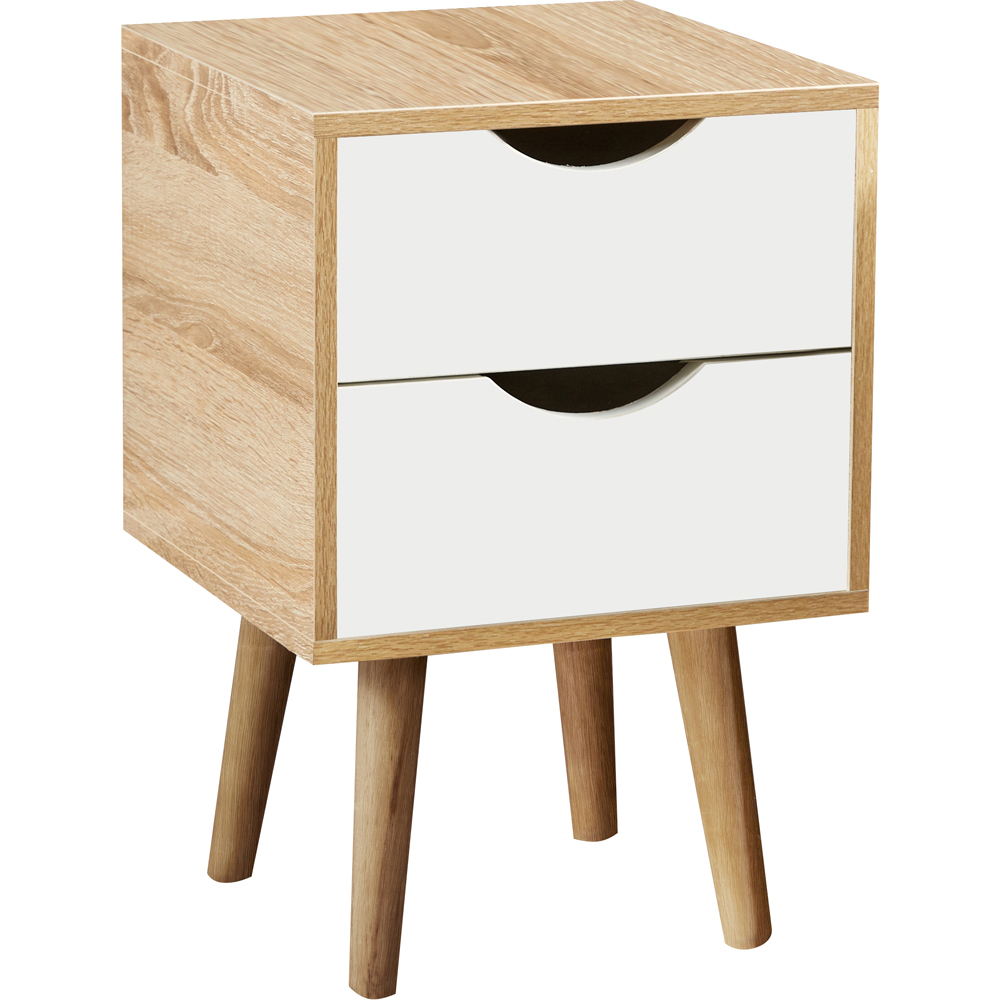 Home Source Boden 2 Drawer White and Oak Bedside Table Image 2