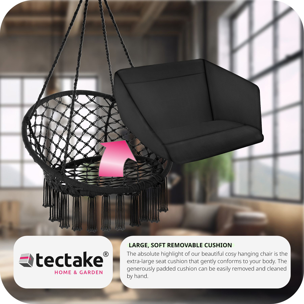 tectake Grazia Black Swing Chair with Seat and Back Cushions Image 7